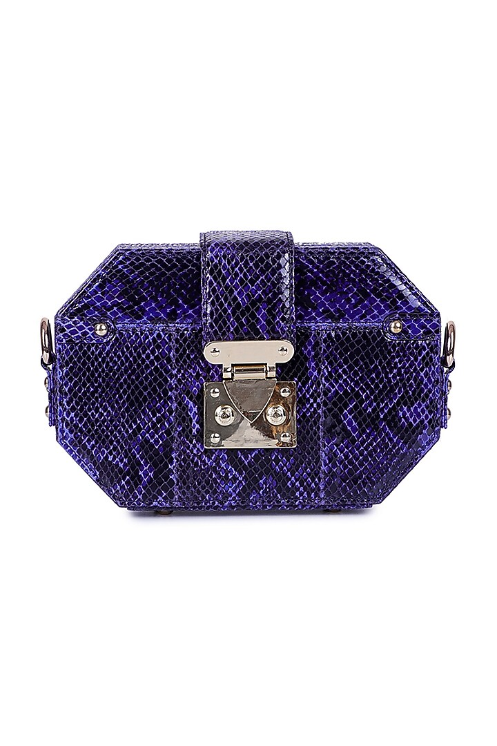 Blue Python Printed Box Bag by Kaeros at Pernia's Pop Up Shop