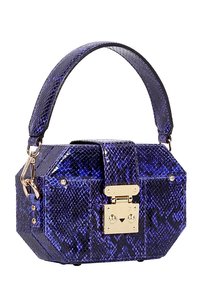 Blue Python Printed Box Bag by Kaeros at Pernia's Pop Up Shop