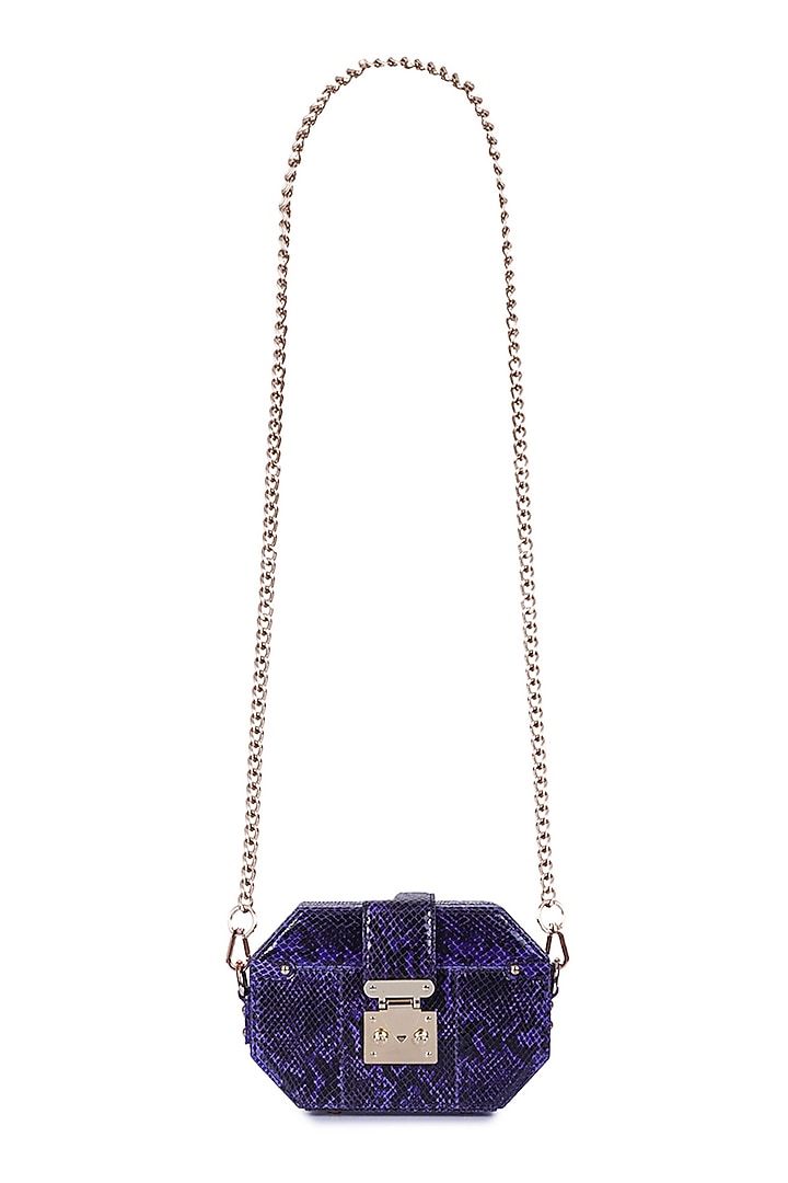 Blue Python Printed Box Bag by Kaeros at Pernia's Pop Up Shop