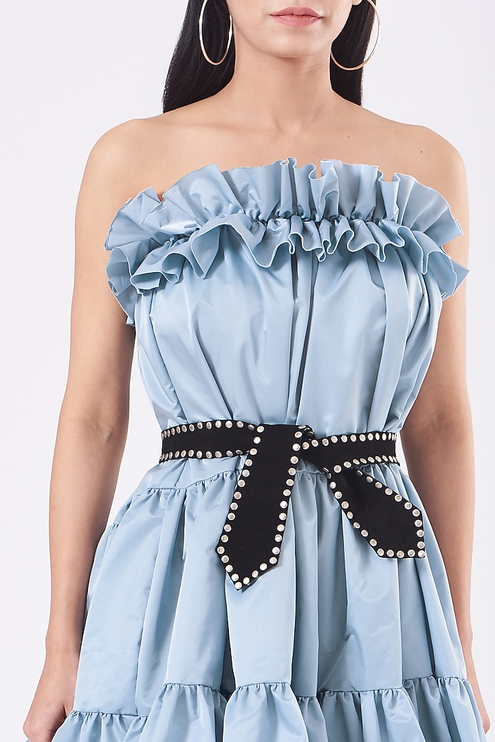 Ice Blue Tiered Cocktail Dress by KANGANA TREHAN at Pernia's Pop Up Shop