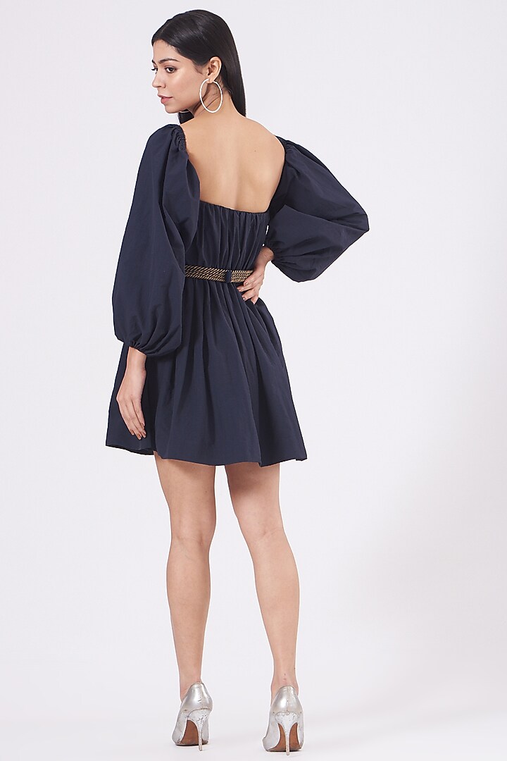 Midnight Blue Off-Shoulder Mini Cocktail Dress by KANGANA TREHAN at Pernia's Pop Up Shop