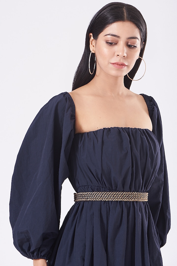 Midnight Blue Off-Shoulder Mini Cocktail Dress by KANGANA TREHAN at Pernia's Pop Up Shop