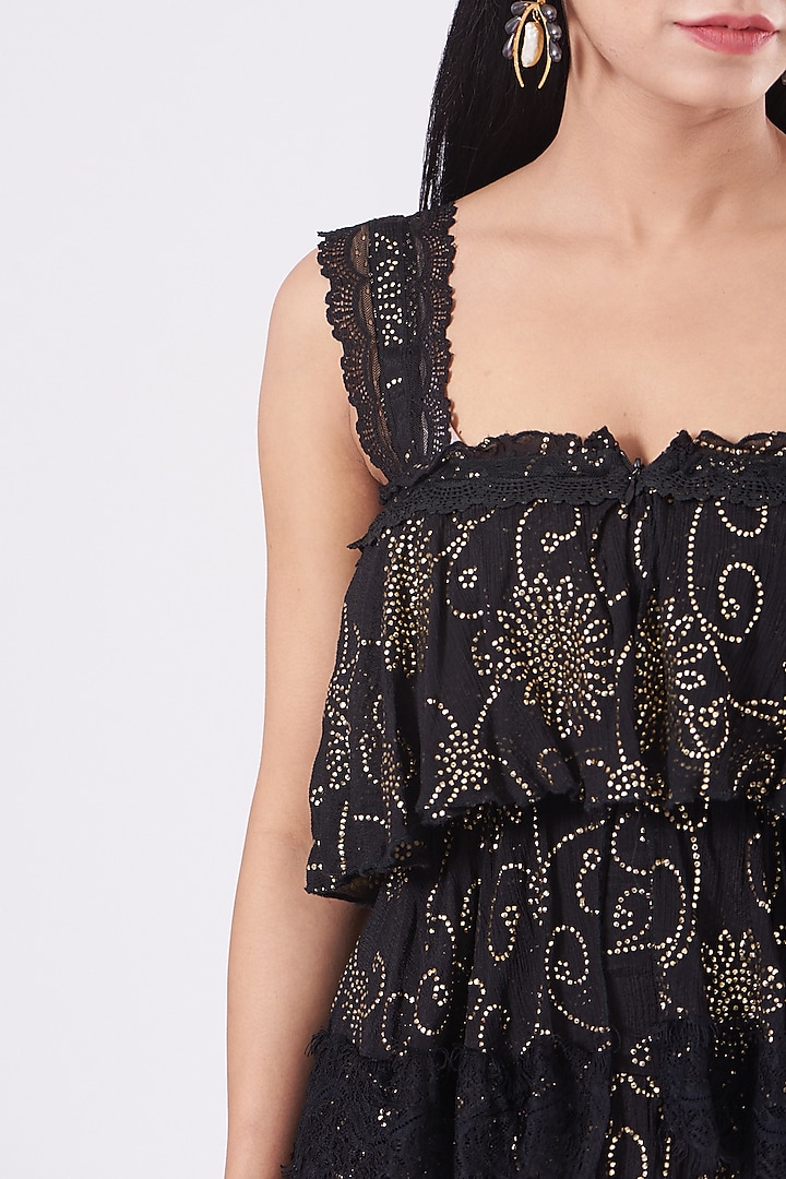Black Georgette Layered Vacation Dress by KANGANA TREHAN at Pernia's Pop Up Shop
