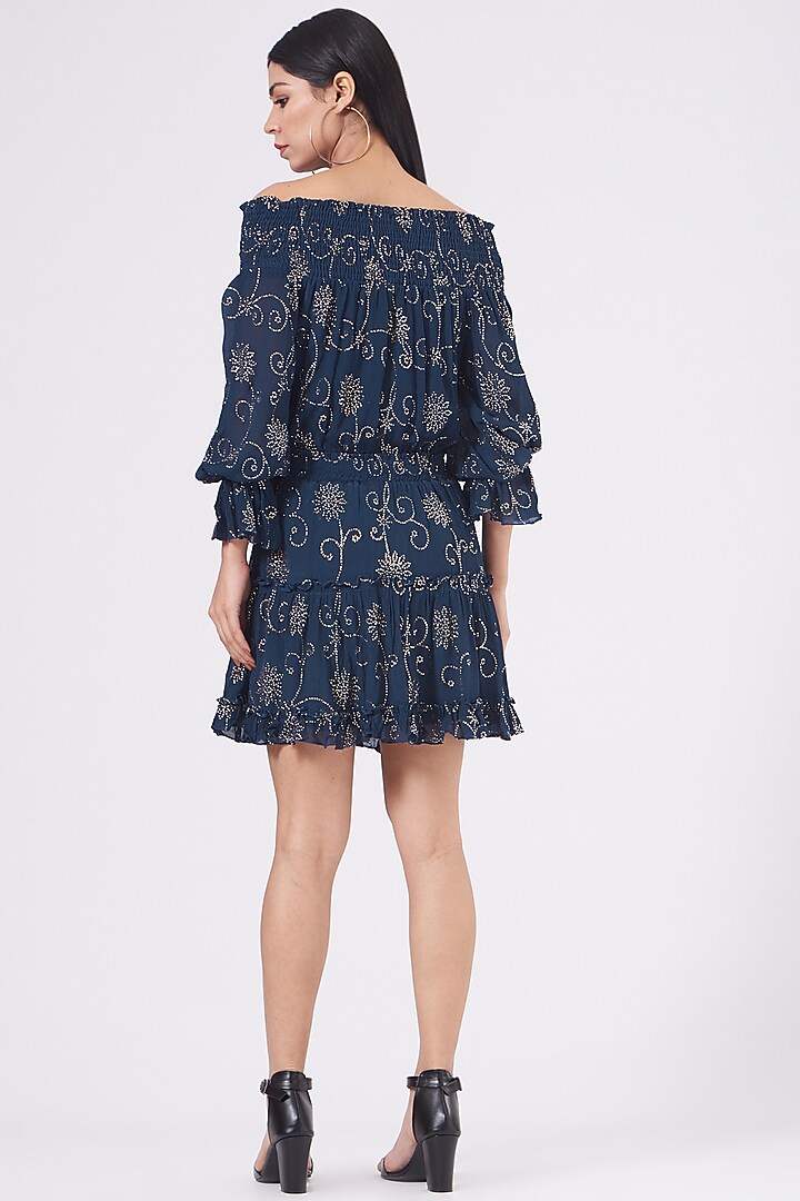 Midnight Blue Embossed Vacation Dress by KANGANA TREHAN at Pernia's Pop Up Shop