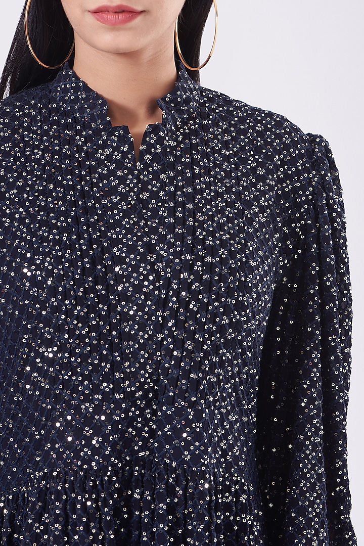 Dark Blue Sequins Embroidered Mini Cocktail Dress by KANGANA TREHAN at Pernia's Pop Up Shop