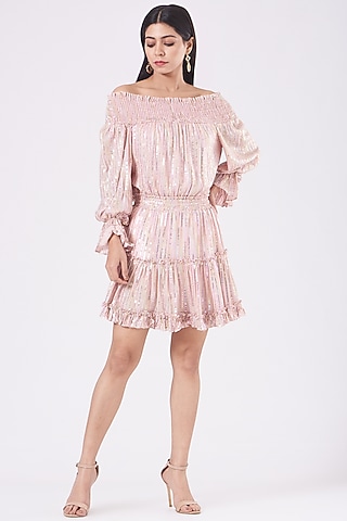 Pale Pink Off-Shoulder Dress by KANGANA TREHAN