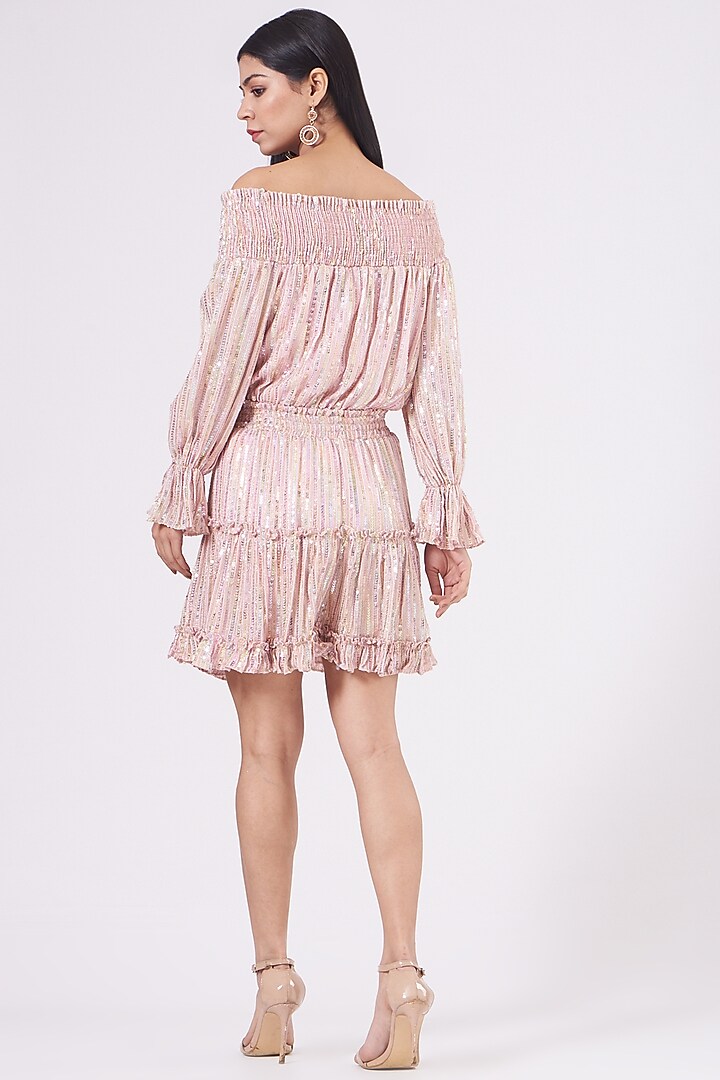 Pale Pink Off-Shoulder Cocktail Dress by KANGANA TREHAN at Pernia's Pop Up Shop