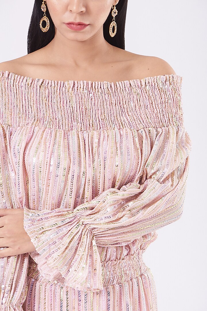 Pale Pink Off-Shoulder Cocktail Dress by KANGANA TREHAN at Pernia's Pop Up Shop