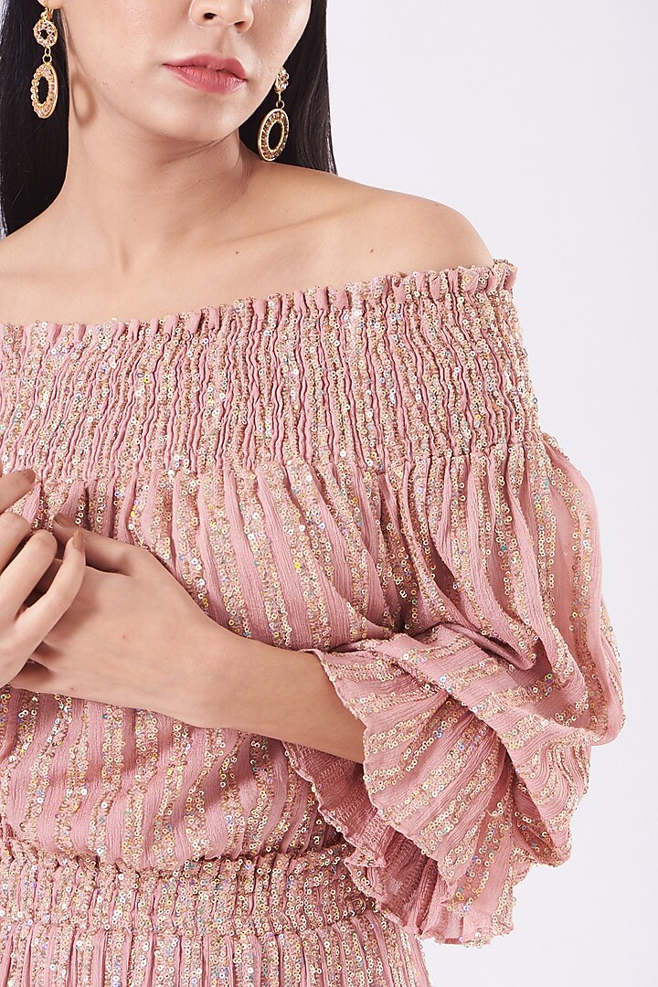 Dusty Rose Off-Shoulder Cocktail Dress by KANGANA TREHAN at Pernia's Pop Up Shop