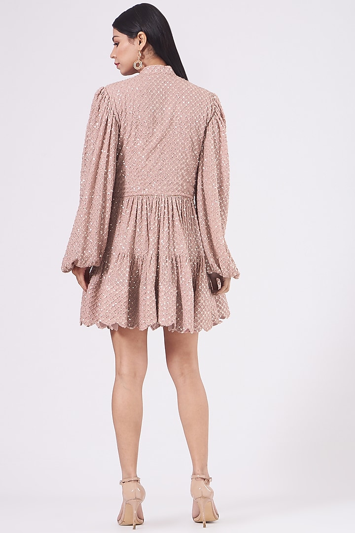 Dusty Rose Tiered Cocktail Shirt Dress by KANGANA TREHAN at Pernia's Pop Up Shop