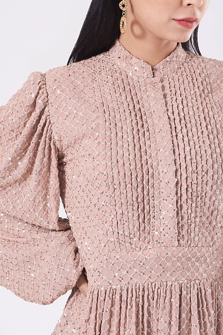Dusty Rose Tiered Cocktail Shirt Dress by KANGANA TREHAN at Pernia's Pop Up Shop