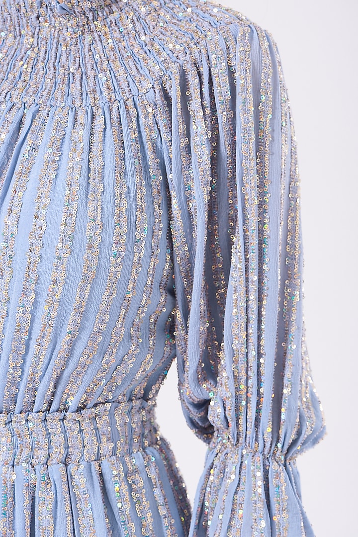 Pale Blue Off-Shoulder Cocktail Dress by KANGANA TREHAN at Pernia's Pop Up Shop