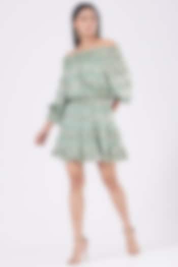 Sage Green Off-Shoulder Dress by KANGANA TREHAN
