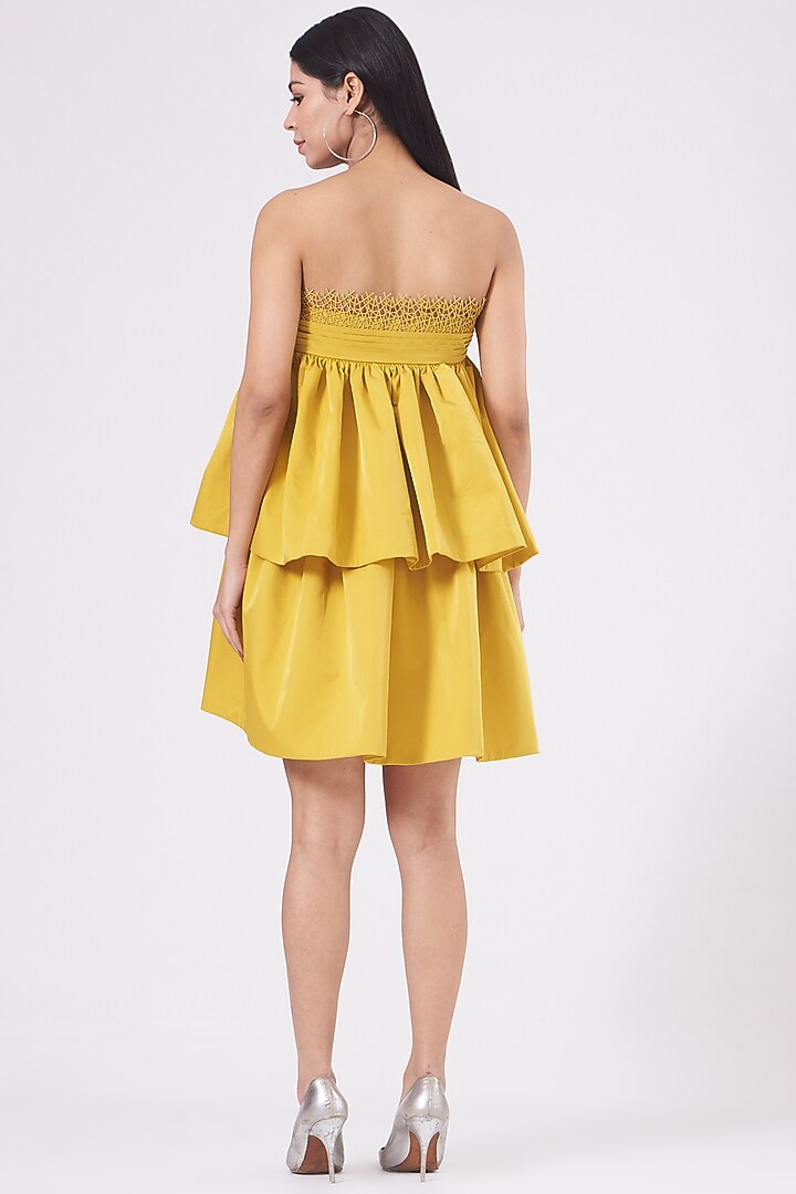 Yellow Strapless Mini Cocktail Dress by KANGANA TREHAN at Pernia's Pop Up Shop