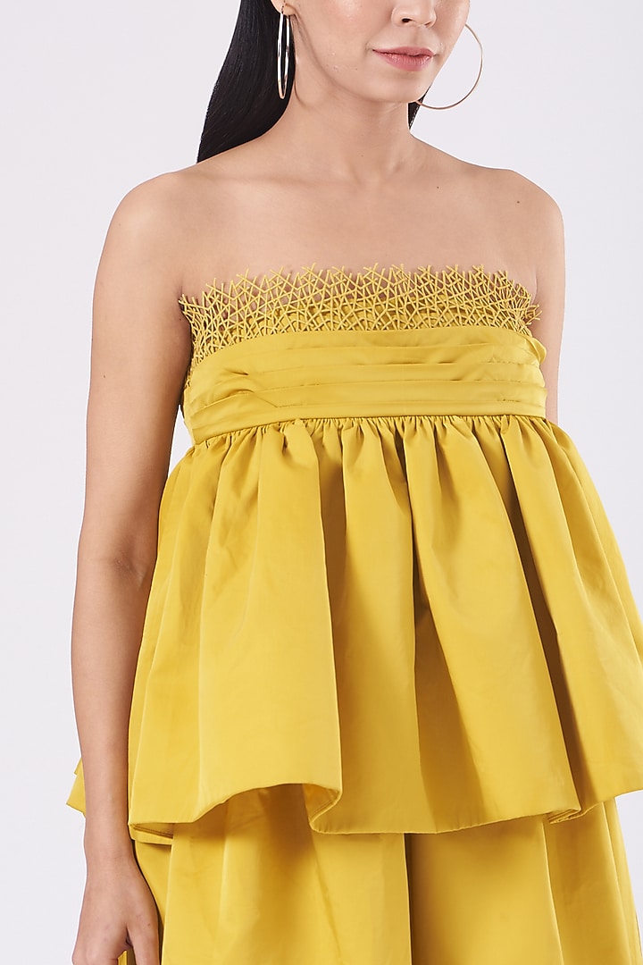 Yellow Strapless Mini Cocktail Dress by KANGANA TREHAN at Pernia's Pop Up Shop