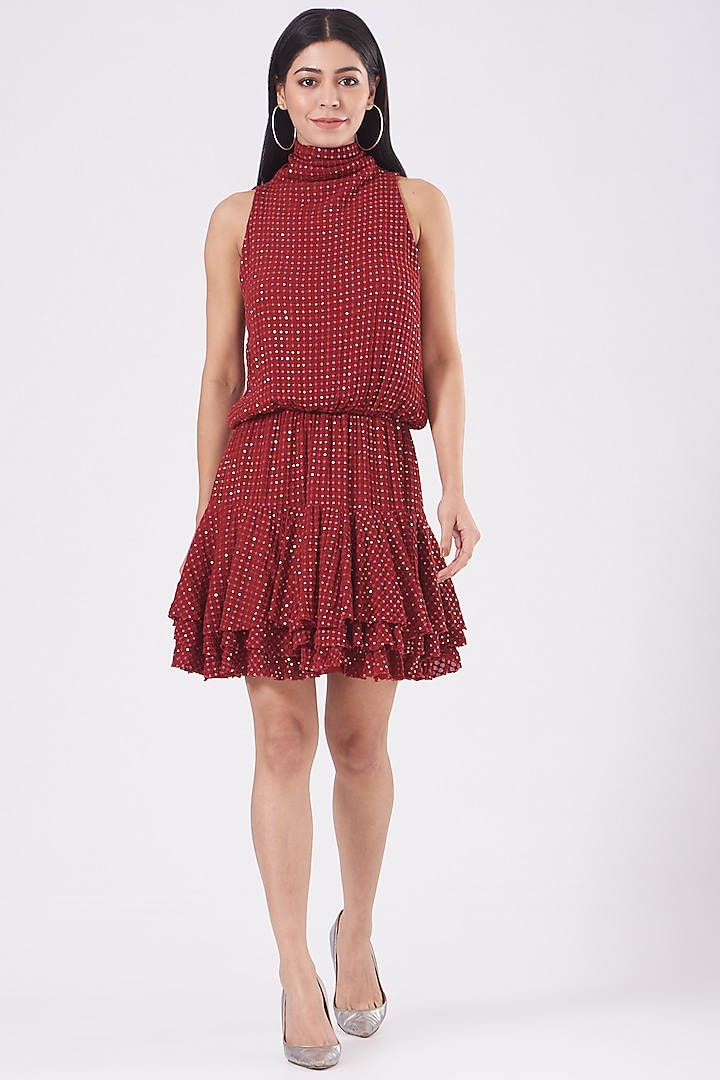 Maroon Embellished Dress by KANGANA TREHAN at Pernia's Pop Up Shop