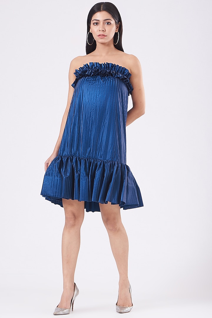 Electric Blue Strapless Dress by KANGANA TREHAN
