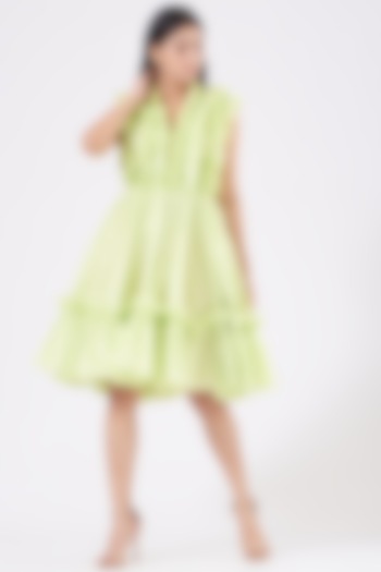 Neon Green Ruffled Dress by KANGANA TREHAN