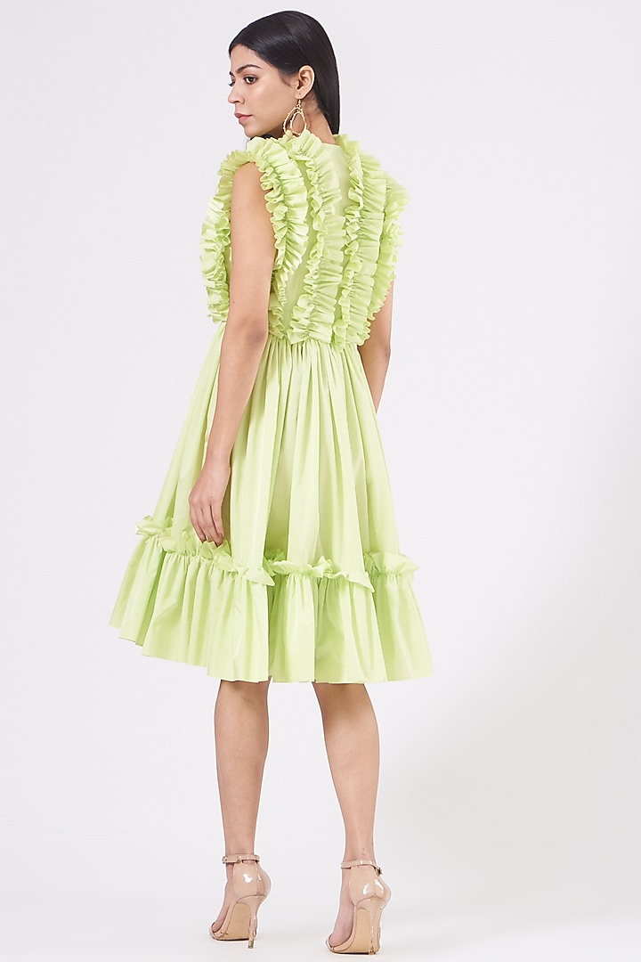 Neon Green Ruffled Cocktail Dress by KANGANA TREHAN at Pernia's Pop Up Shop