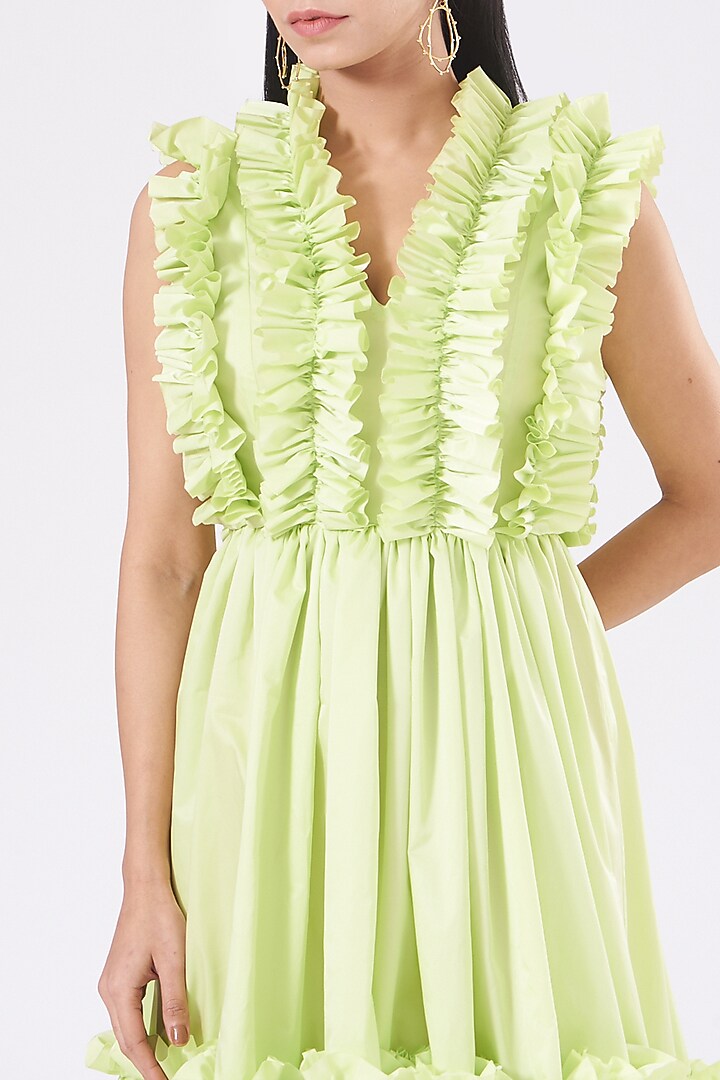 Neon Green Ruffled Cocktail Dress by KANGANA TREHAN at Pernia's Pop Up Shop