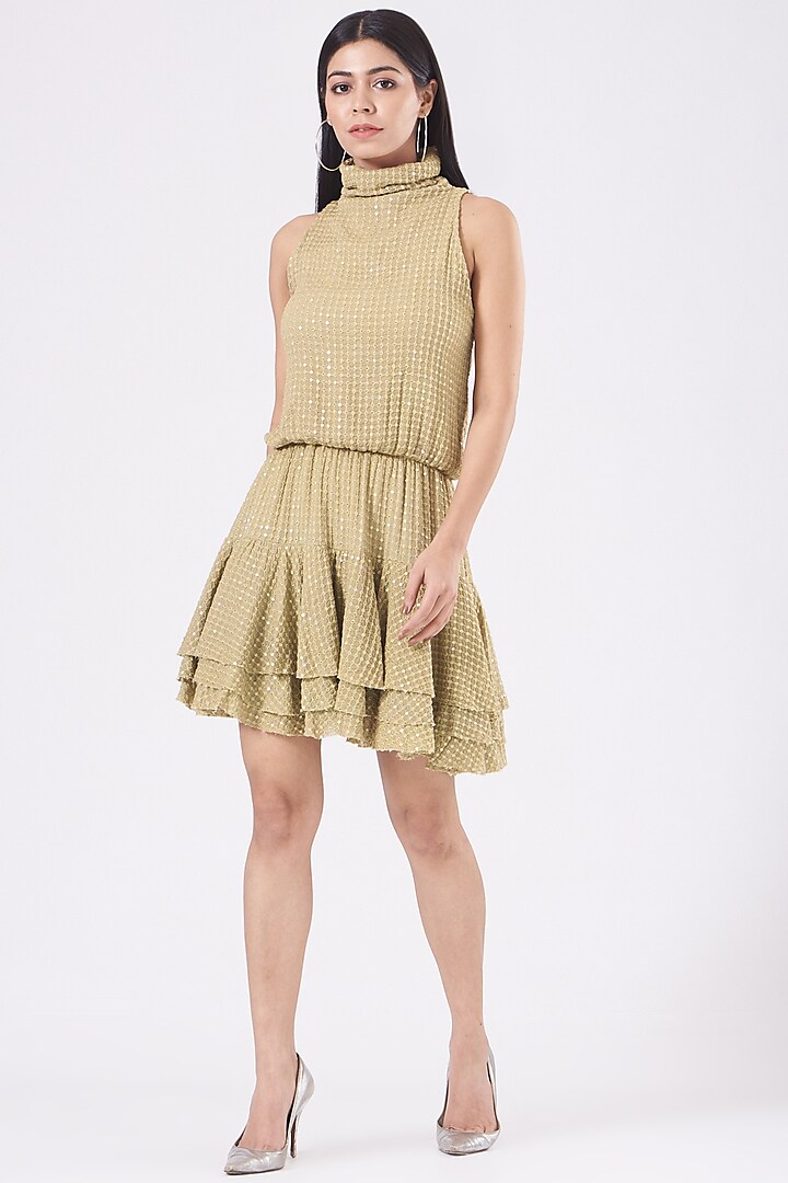 Beige Embellished Dress by KANGANA TREHAN at Pernia's Pop Up Shop