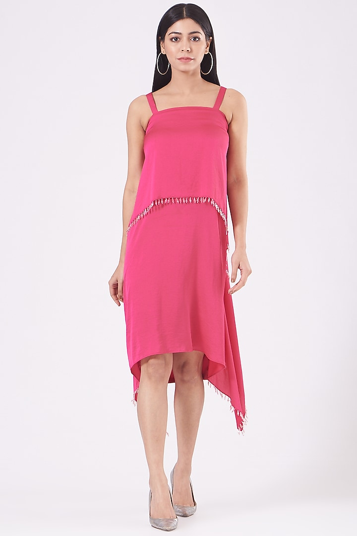 Hot Pink Midi Dress by KANGANA TREHAN