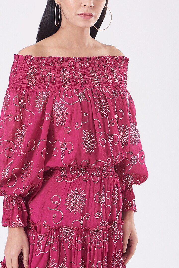 Magenta Off-Shoulder Vacation Dress by KANGANA TREHAN at Pernia's Pop Up Shop