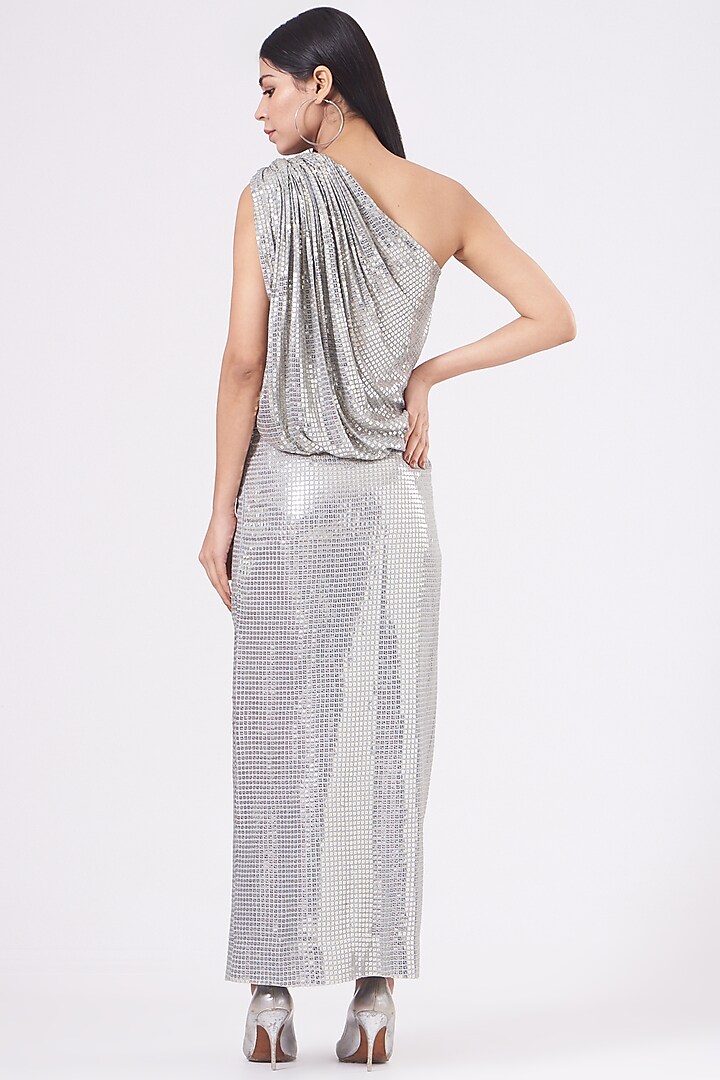 Ash Silver One-Shoulder Cocktail Dress by KANGANA TREHAN at Pernia's Pop Up Shop