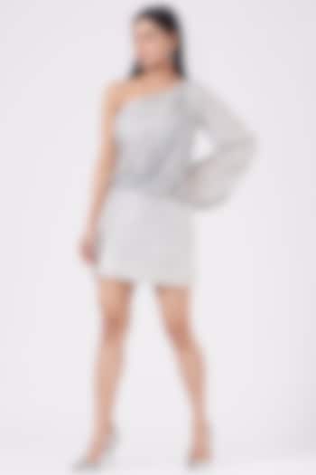Grey One-Shoulder Mini Dress by KANGANA TREHAN