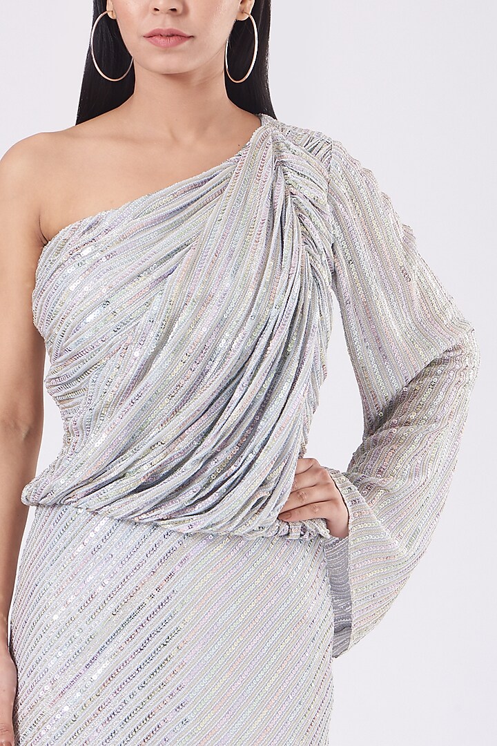 Grey One-Shoulder Mini Cocktail Dress by KANGANA TREHAN at Pernia's Pop Up Shop