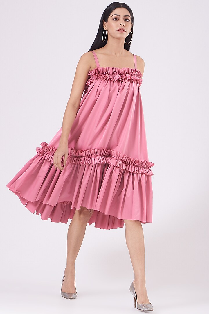 Candy Pink Ruffled Dress by KANGANA TREHAN
