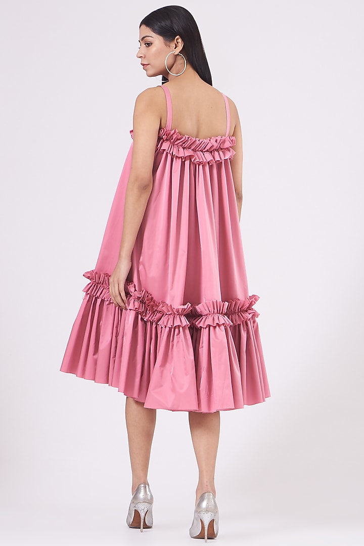 Candy Pink Ruffled Cocktail Dress by KANGANA TREHAN at Pernia's Pop Up Shop