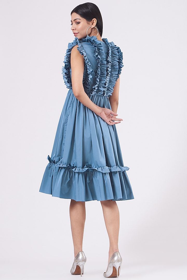 Blue Ruffled Cocktail Dress by KANGANA TREHAN at Pernia's Pop Up Shop