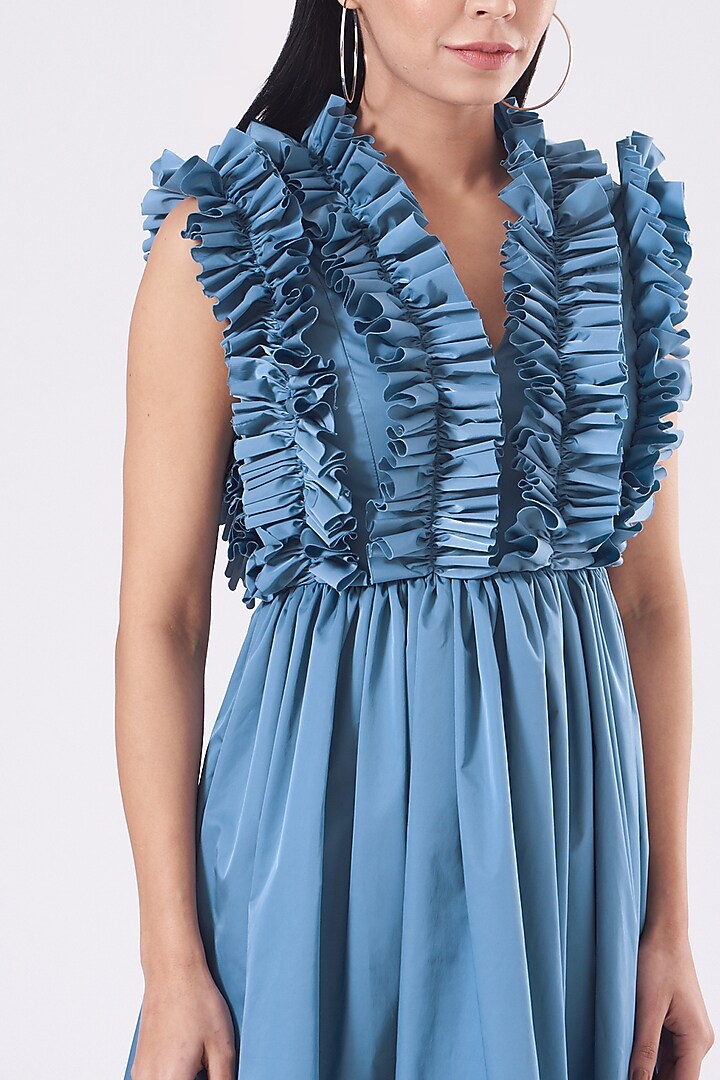 Blue Ruffled Cocktail Dress by KANGANA TREHAN at Pernia's Pop Up Shop