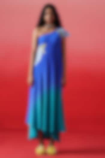 Blue Ombre Crepe Floral Emboidered Party Wear Gown by Kavitha Gutta at Pernia's Pop Up Shop