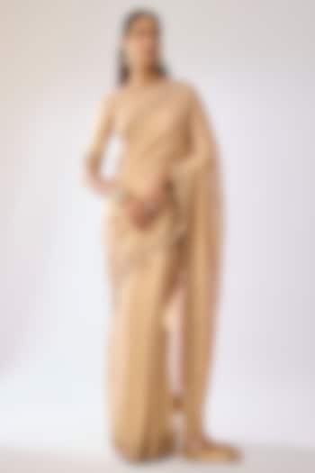 Gold Tissue Bead Work Reception Saree Set by Kavitha Gutta at Pernia's Pop Up Shop