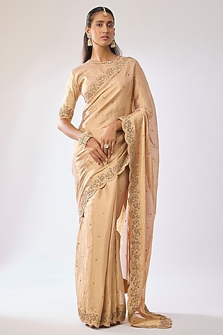 Gold Tissue Bead Work Saree Set by Kavitha Gutta
