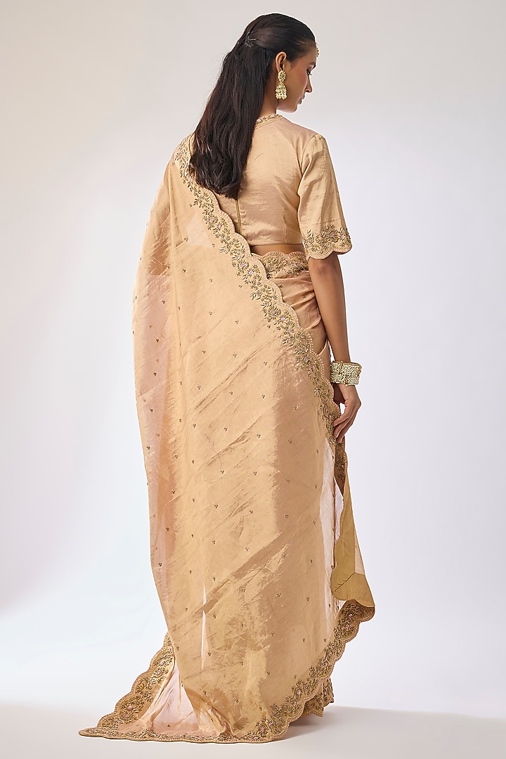 Gold Tissue Bead Work Reception Saree Set by Kavitha Gutta at Pernia's Pop Up Shop