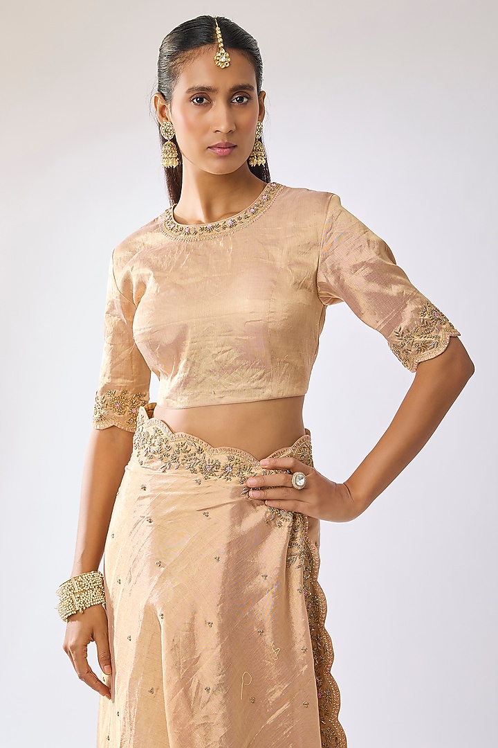 Gold Tissue Bead Work Reception Saree Set by Kavitha Gutta at Pernia's Pop Up Shop