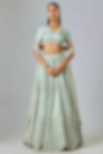 Mint Green Raw Silk Sequin & Thread Embroidered Bridal lehenga for 22 Lehenga Set by Kavitha Gutta at Pernia's Pop Up Shop