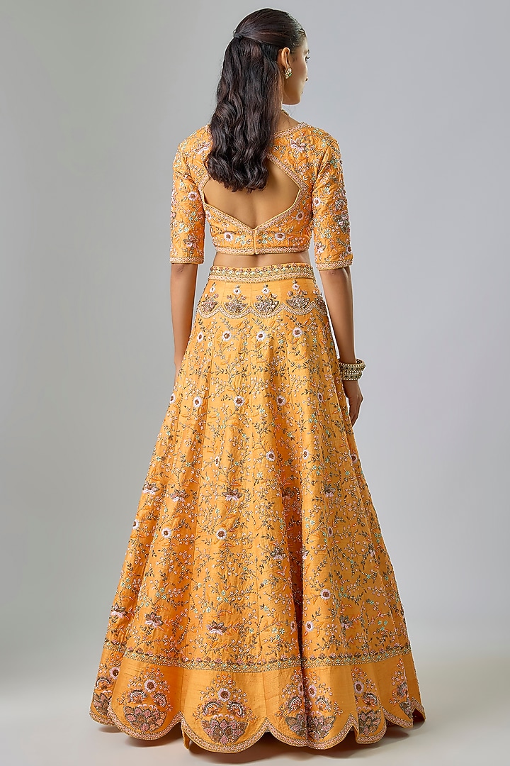 Orange Raw Silk Swarovski Crystal Embroidered Bridal Lehenga Set by Kavitha Gutta at Pernia's Pop Up Shop