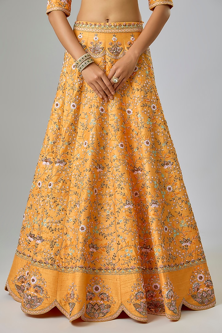 Orange Raw Silk Swarovski Crystal Embroidered Bridal Lehenga Set by Kavitha Gutta at Pernia's Pop Up Shop