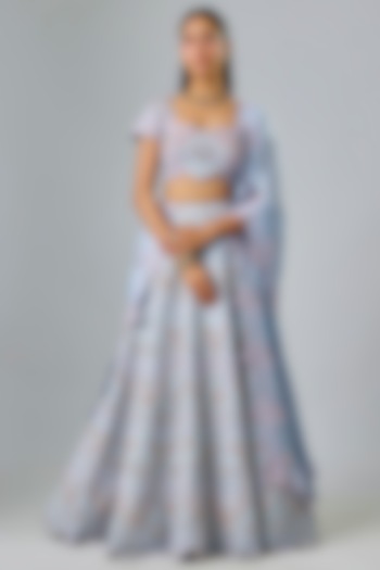 Powder Blue Raw Silk Swarovski & Thread Embroidered Bridal lehenga for 22 Lehenga Set by Kavitha Gutta at Pernia's Pop Up Shop