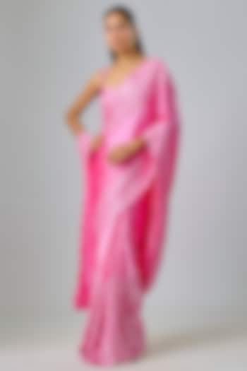Magenta Satin Sequin & Thread Embroidered Bridal Saree Set by Kavitha Gutta at Pernia's Pop Up Shop