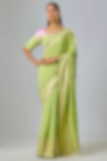 Green Chikankari Zari & Sequin Embroidered Bridal Saree Set by Kavitha Gutta at Pernia's Pop Up Shop