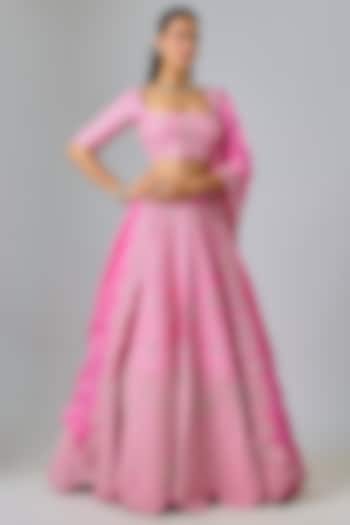 Pink Raw Silk Sequin & Thread Embroidered Bridal lehenga for 22 Lehenga Set by Kavitha Gutta at Pernia's Pop Up Shop