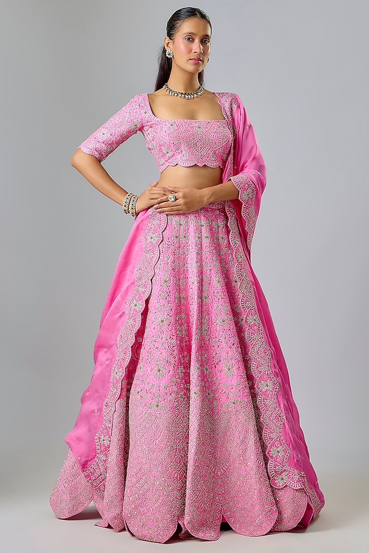 Pink Raw Silk Sequin & Thread Embroidered Bridal lehenga for 22 Lehenga Set by Kavitha Gutta at Pernia's Pop Up Shop