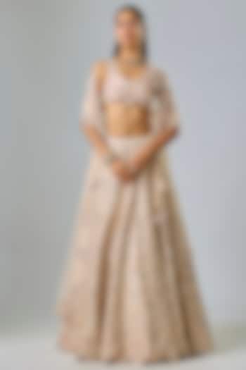 Nude Pink Raw Silk Swarovski & Sequin Embroidered Bridal lehenga for 22 Lehenga Set by Kavitha Gutta at Pernia's Pop Up Shop