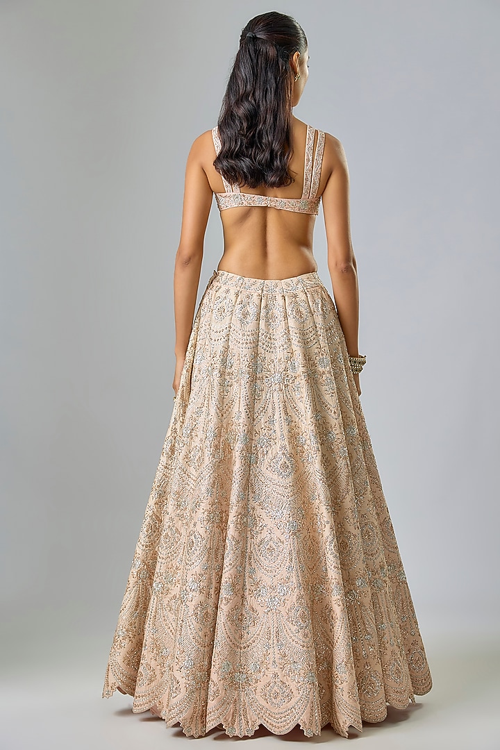 Nude Pink Raw Silk Swarovski & Sequin Embroidered Bridal Lehenga Set by Kavitha Gutta at Pernia's Pop Up Shop