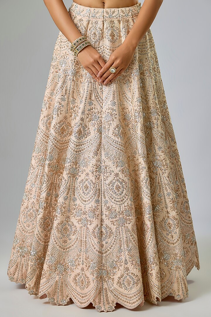 Nude Pink Raw Silk Swarovski & Sequin Embroidered Bridal Lehenga Set by Kavitha Gutta at Pernia's Pop Up Shop